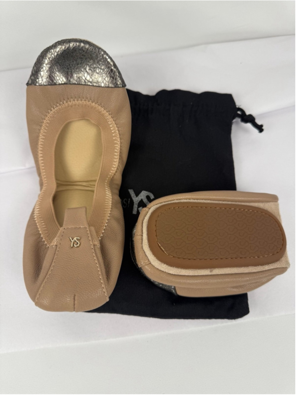 Yosi Samra Leather Foldable Ballet Flats with travel pouch